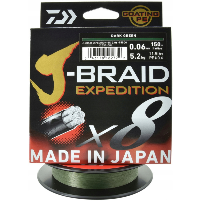 Plecionka Daiwa J-Braid Expedition X8E 0,06mm 150m DARK GREEN Plecionka Daiwa J-Braid Expedition X8E 0,06mm 150m DARK GREEN