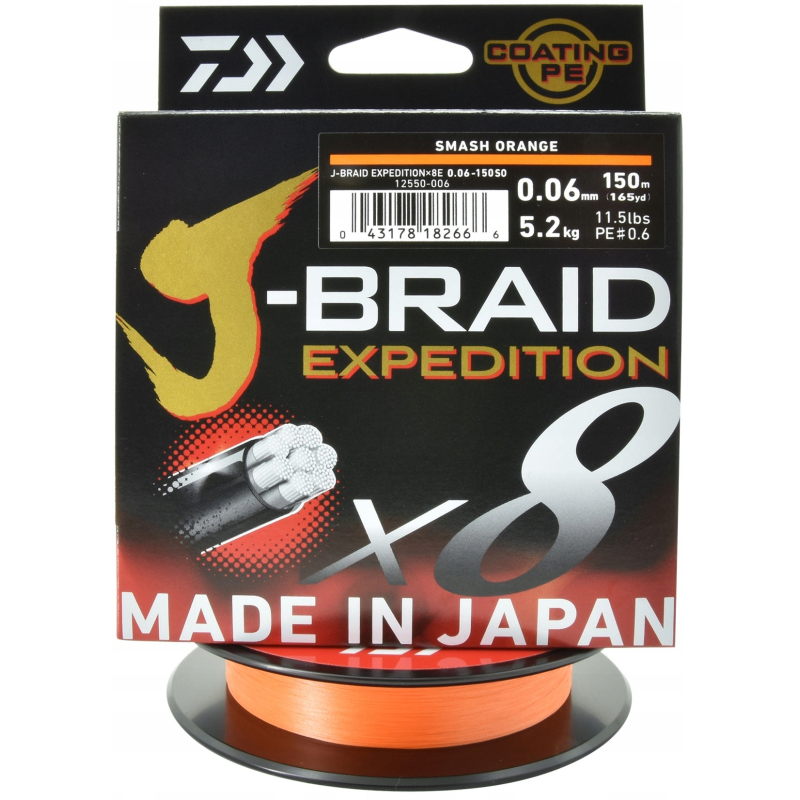 Plecionka Daiwa J-Braid Expedition X8E 0,18mm 150m SMASH ORANGE