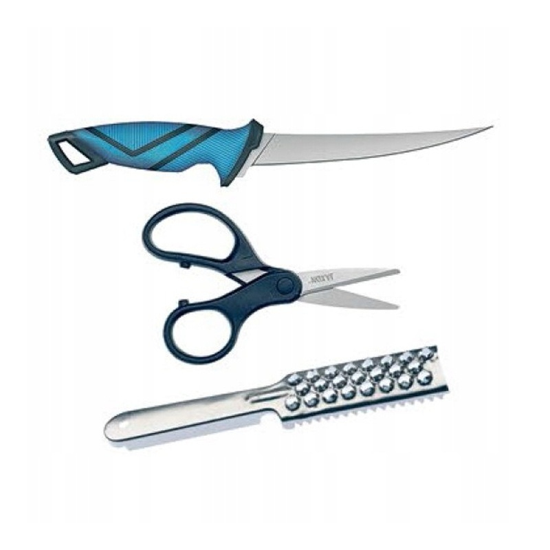 Zestaw do filetowania ryb Jaxon - nóż + nożyczki + skrobaczka