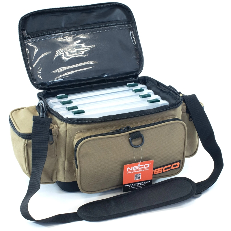 Torba wędkarska neco z 4 pudełkami 30x21x22cm